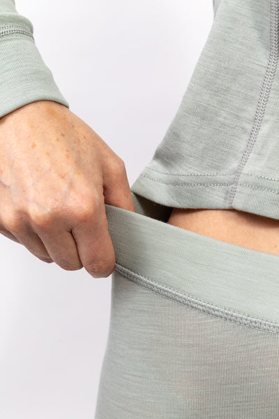 Detalle de tela y ajuste suave en Primera Capa Calza Mujer 100% Lana Merino que ofrece comodidad y calidad natural.